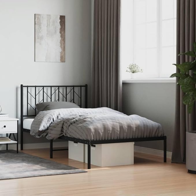 Gecheer Single Bed Frame, Minimalist Black Powder-Coated Steel Bed Frame 41.3 x 81.5 Inches with Low Profile Headboard for Small Bedrooms Studio Apartments and Guest Rooms