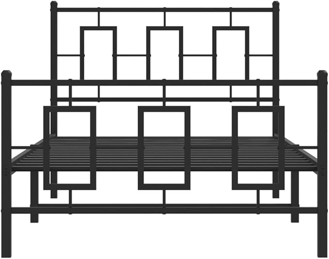 vidaXL Metal Single Bed Frame - Black Steel with Headboard/Footboard, Metal Slats, Bedroom Furniture, 39.4"x78.7" Compatibility