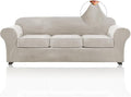 PrinceDeco Velvet Couch Covers for Sofa Soft 4 Pieces Couch Covers for 3 Cushion Couch Sofa Pet Friendly Furniture Protector with Non Slip Elastic Bottom Width Up to 97 Inch (Large Sofas, Oatmeal)