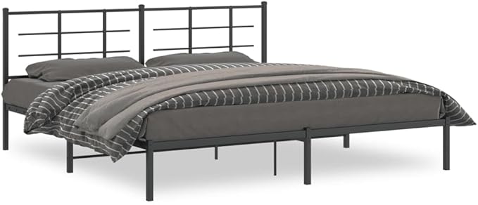 Modern Double Bed Frame with Headboard, Steel Platform Bed with Storage Underneath, Black Bed Frame for Bedroom, Durable Metal Bed Base with Chic Design and