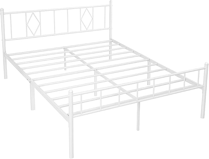 Decorwise 14 Inch Queen Size Bed Frames with Headboard/Footboard, Under Bed Storage, Strong Metal Slats Support, No Box Spring Needed, Noise Free, Easy Assembly, White