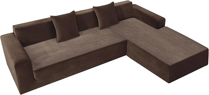ZNSAYOTX 2026 Soft Velvet Sectional Couch Covers, Luxury Plush Slipcovers with Elastic Bottom for L Shape Sectional Sofa, 2 Pcs Pet Friendly Protector (3 Seat Couch + 2 Seat Chaise, Dark Coffee)