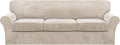 FantasDecor 4 Piece Sofa Velvet Couch Covers for 3 Cushion Stretch Slipcover with Individual Seat Cushion Elastic Furniture Protector for Pets, Machine Washable (Large Sofa, French Oak)