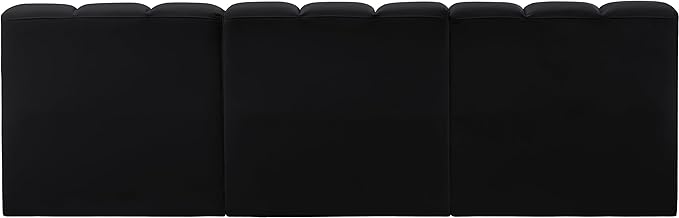 Meridian Furniture 101Black-S3F Arc Collection Modern | Contemporary Modular Sofa with Soft Black Vegan Leather, Deep Channel Tufting, Modular Design, 89.5" W x 31" D x 30" H, Black