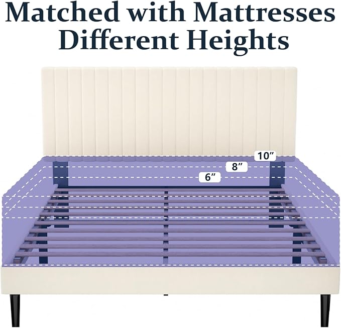 HAOARA Queen Size Platform Bed Frame with Velvet Upholstered Headboard, Queen Bed Frame with Strong Wood Slats, Box Spring Optional, Mattress Foundation, Easy Assembly Beige