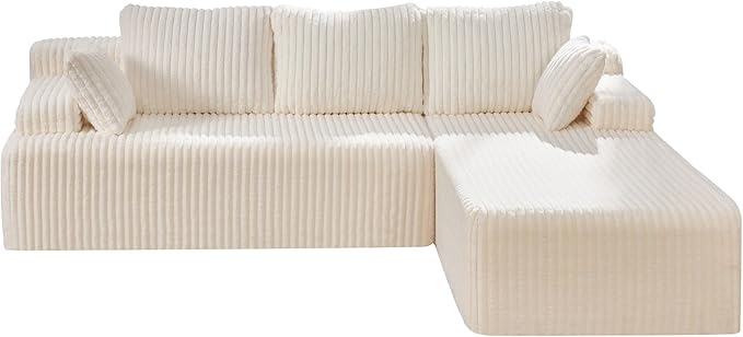 Hobestluk Modular Sectional Sofa Couches L-Shape Couch 3 Seat Modular Sofa Memory Foam Sectional Couches for Living Room, Cloud Couch with Oversized Chaise (108" Right Facing Chaise)