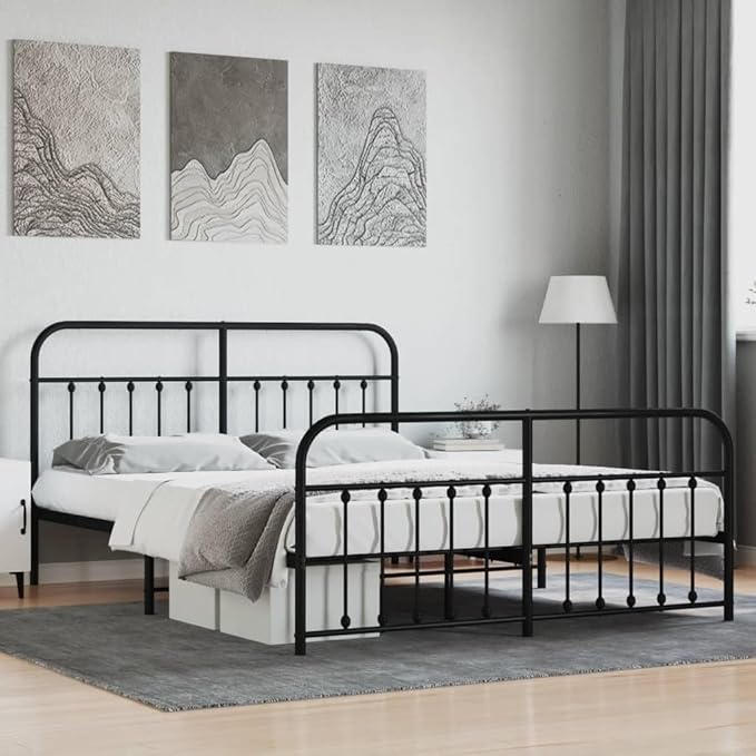 Bed Frame Black Steel Super King Metal Bed Frame Rectangular Bedroom Furniture headboard for Guest Room
