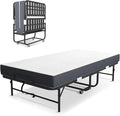 Folding Bed with Mattress for Adults, 75" x 38" Foldable Bed, Twin Size Metal Bed Frame with Wheels, Portable Rollaway Bed for Guest, Travel