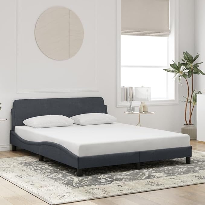 Light Gray Velvet Bed Frame with Storage, Modern Single Size Upholstered Platform for Small Spaces Dark Gray, 61.8 x 85.8 x 29.3 in