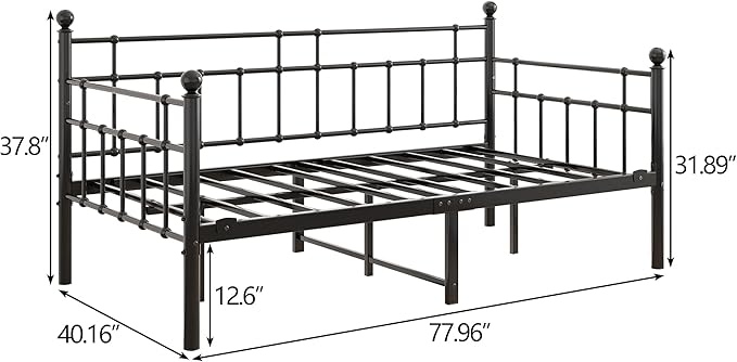 BOFENG Metal Daybed Frame Twin Size Platform Sofa Bed Day Bed with Strong Steel Slats Mattress Foundation Bedroom Furniture,Noise Free,Black