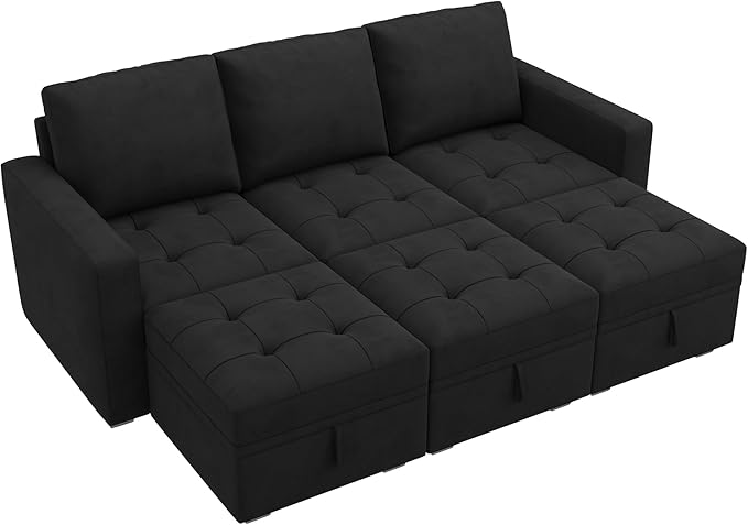 HONBAY Modular Sectional Couch Sleeper Sofa Bed with Storage Seats Oversized Sectional Couches for Living Room,Black