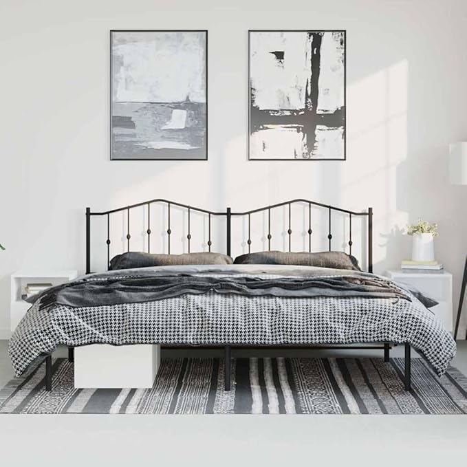 Modern Black Metal Bed Frame 76x80 Inches, Sturdy Steel Platform Bed with Slat Support, Easy Assembly Indoor Bedroom Furniture for Mattress Foundation
