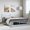 White Queen Platform Bed Frame 86.2x73.6x35.4 in Full Metal Steel with Headboard Under Bed Storage Modern Bedroom Furniture for Bedroom and Guest Room
