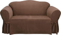 SureFit Home Décor Soft Suede Box Cushion Loveseat One Piece Slipcover, Relaxed Fit, Polyester, Machine Washable, Chocolate Color