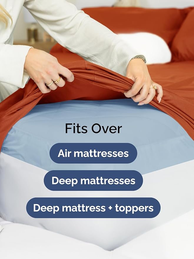 Extra Deep Queen Sheet Set - 6 Piece Breathable and Cooling Sheets - Hotel Luxury Bedding for Women, Men, Kids & Teens - Easy Secure Fit - Soft, Wrinkle Free & Comfy - Extra Deep Pockets - Terracotta