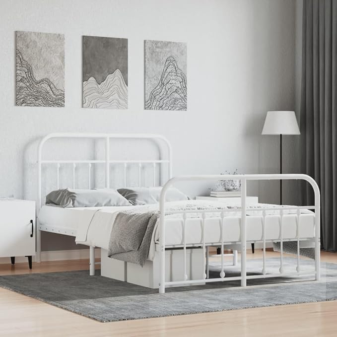 Bed Frame White Powder-Coated Steel Double Bed Frame headboard Bedroom Furniture for Bedroom