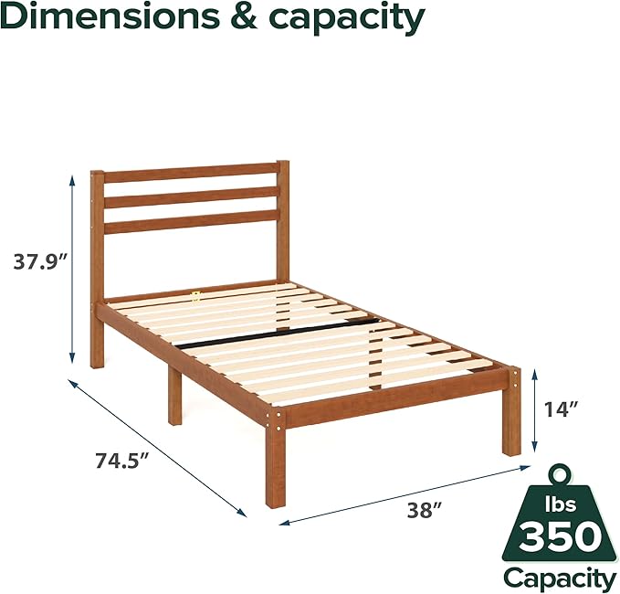 Zinus Leah Bamboo Platform Bed Frame with Headboard, No Box Spring Needed, Wood Slat Support, Easy Assembly, Twin