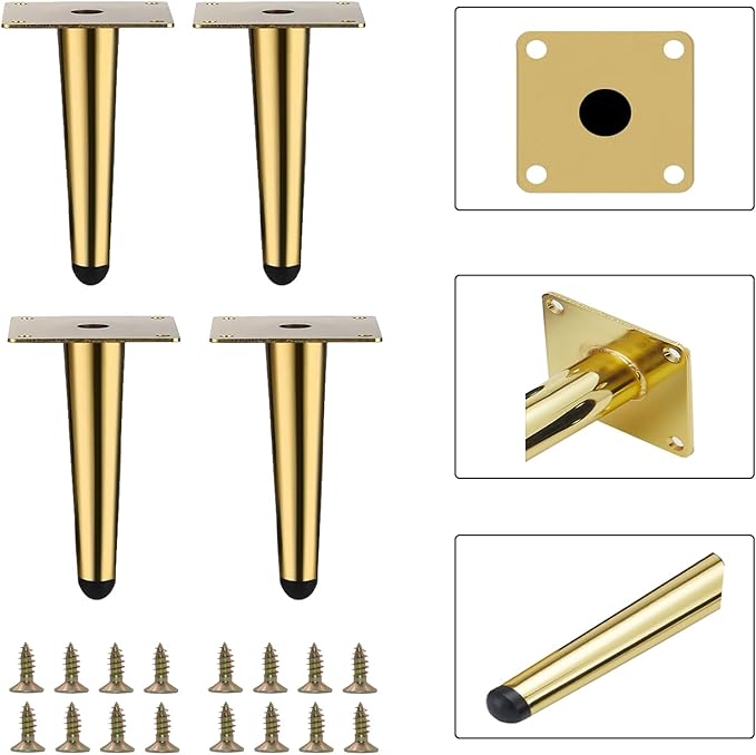 Gold Metal Furniture Legs Heavy Duty Straight Furniture Feet DIY Modern Replacement Legs for Cabinet Sofa Couch Chair-Set of 4 (Gold, 6")