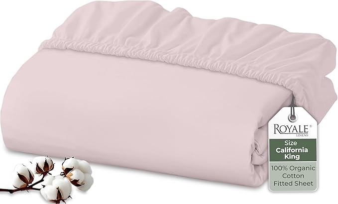 Royale Linens 100% Organic Cotton Fitted Sheet - Percale Weave - Super Soft Deep Pocket Bottom Sheets - Elastic Sheet King Cal Size - California King Fitted Sheets Only - (72"x84"+15", Lavender)