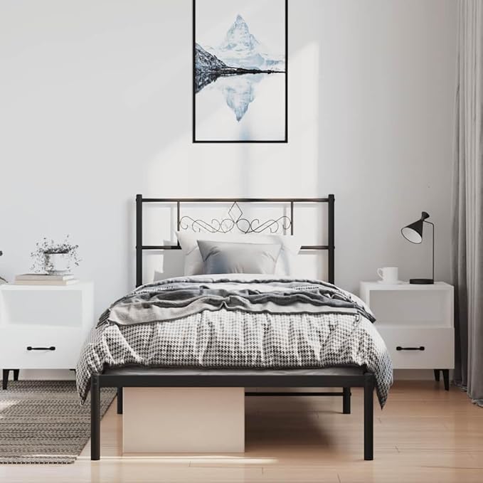 Modern Twin Metal Bed Frame with Under-Bed Storage, Sturdy Powder-Coated Steel Structure, Minimalist Design for Bedroom or Guest Room, Easy Assembly, Black