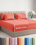 Extra Deep Split King Sheet Set - 7 Piece Breathable and Cooling Sheets - Hotel Luxury Bedding for Women, Men, Kids & Teens - Easy Secure Fit - Soft, Wrinkle Free & Comfy - Extra Deep Pockets - Coral