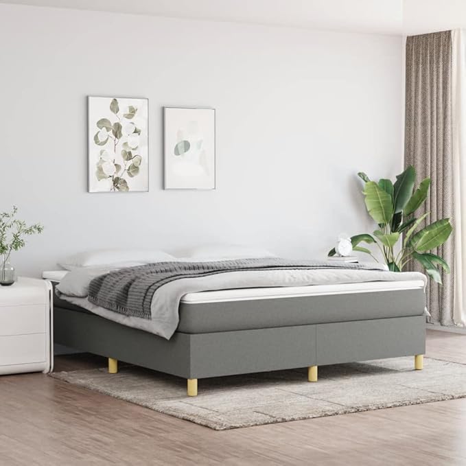 Bed Frame Dark Gray Polyester, Plywood, Engineered Wood King Single Bed Frame