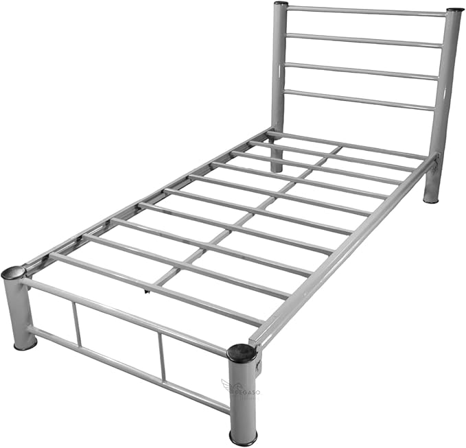 PEGASO Single Bed, Metal Frame, 190 x 100 x 100 cm, Grey, Durable