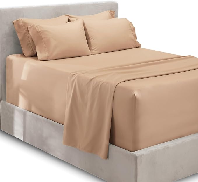 Hearth & Harbor Extra Deep Pocket King Size Sets - Fits Mattress 18-24 Inches Deep - Extra Deep Pocket Sheets - 6 Piece King Size - Taupe
