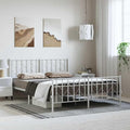 Bed Frame White Steel Full Bed Frame Rectangular Modern Adult for Bedroom