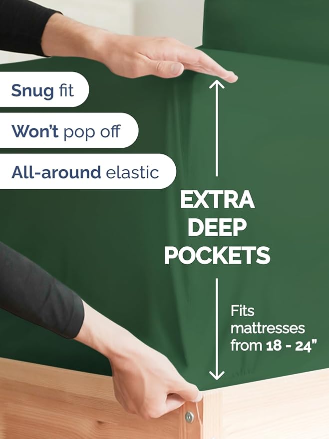 Extra Deep Queen Sheet Set - 6 Piece Breathable and Cooling Sheets - Hotel Luxury Bedding for Women, Men, Kids & Teens - Easy & Secure Fit - Soft and Wrinkle Free - Extra Deep Pockets - Emerald Green