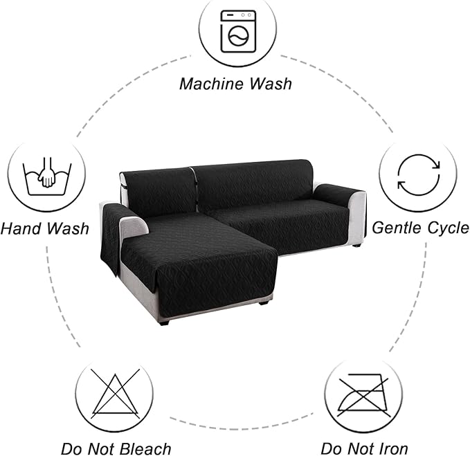 Genina Sectional Couch Covers for Dogs L Shaped Sofa Covers Chaise Lounge Cover Reversible Sofa Cover Sectional Furniture Protector for Pets, Kids (Black, Large)