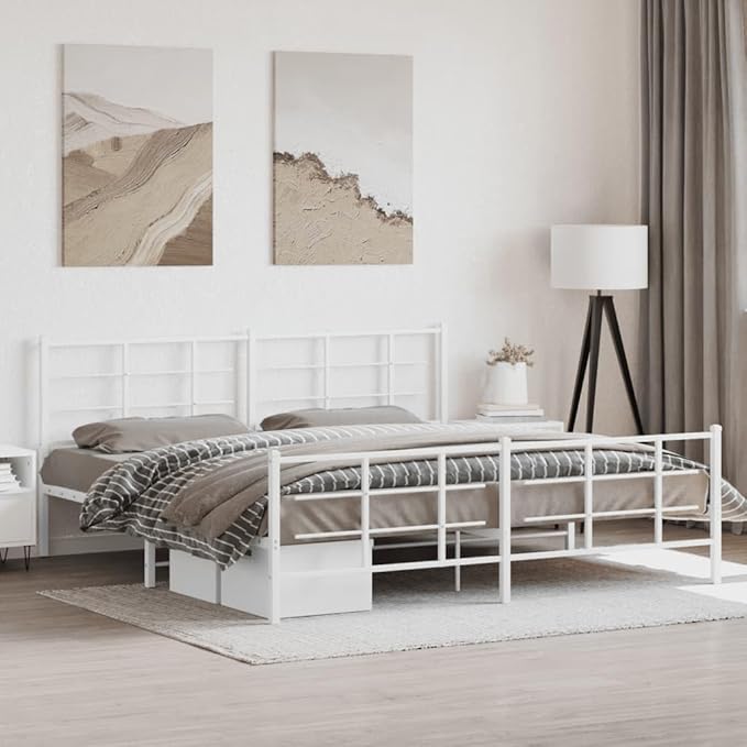 Modern Full Bed Frame with Sturdy Powder-Coated Steel, Elegant White Finish for Adults and Guest Rooms, Durable Sleek Design Fits Standard Mattress