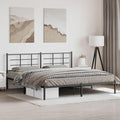 Modern Steel Double Bed Frame with Chic Headboard, Underbed Storage, and Durable Black Powder-Coated Finish for Enhanced Bedroom Aesthetics and Stability
