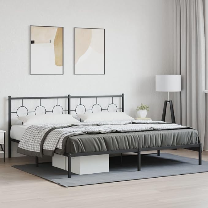vidaXL Black Metal King Bed Frame - Industrial Style 76"x79.9" with Headboard, Sturdy Steel Construction & Extra Under-Bed Storage Space
