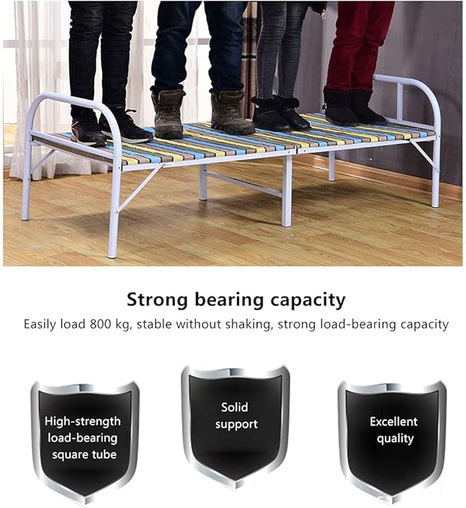 Comfort Bed Folding Single Bed Striped Mattress Carbon Steel Frame Easy to Fold/No Installation/Storage Does Not Take Up Space/Can Bear 400kg Temporary Extra Bed 4 Size (188x120x63cm)