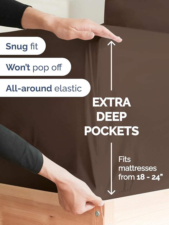 Extra Deep King Sheet Set - 6 Piece Breathable and Cooling Sheets - Hotel Luxury Bedding for Women, Men, Kids & Teens - Easy & Secure Fit - Soft, Wrinkle Free and Comfy - Extra Deep Pockets - Brown