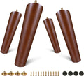 FoDau770 Brown Rubber Wood Furniture Legs 8 Inches, Slant Tapered Wood Feet Mid Century Sofa Legs Set of 4, 5/16" UNC Furniture Feet Replacement Parts for Cabinet Couch Dresser Chair Ottoman Table