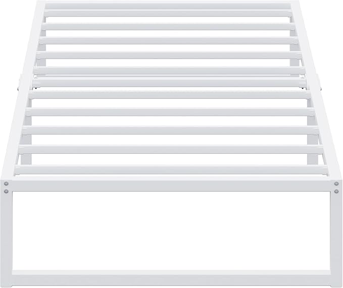 EMODA 12 Inch Twin Bed Frames, Metal Platform Bed Frame Twin No Box Spring Needed, Heavy Duty Steel Slats Support, Easy Assembly, Noise Free, White