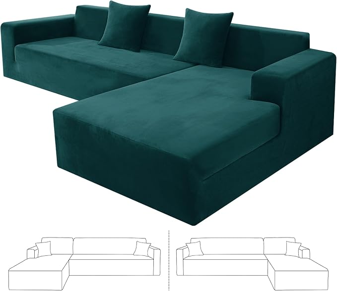 ZNSAYOTX 2026 Soft Velvet Sectional Couch Covers, Luxury Plush Slipcovers with Elastic Bottom for L Shape Sectional Sofa, 2 Pcs Pet Friendly Protector (3 Seat Couch + 2 Seat Chaise, Deep Teal)