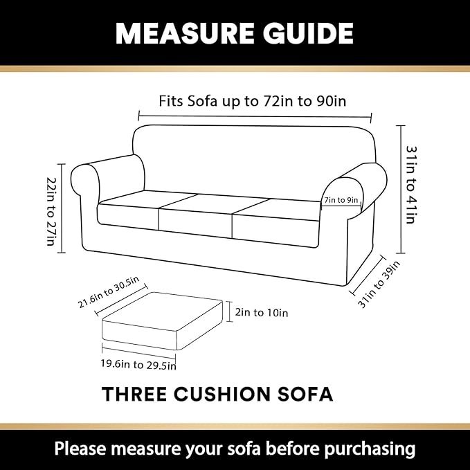PrinceDeco Velvet Couch Covers for Sofa Soft 4 Pieces Couch Covers for 3 Cushion Couch Sofa Pet Friendly Furniture Protector with Non Slip Elastic Bottom Width Up to 90 Inch (Large, Bronze Brown)