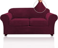 PrinceDeco Velvet Couch Cover Loveseat Covers for 2 Cushion Couch 3 Piece Sofa Covers for Dogs Washable Loveseat Covers Width Up to 72 Inch No Slip Stretch Sofa Slipcover(Medium, Burgundy)