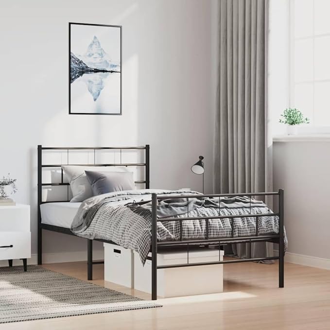 Twin Metal Bed Frame 81.5 x 41.1 x 35.4 in Black Powder-Coated Steel, Modern Platform Design, Sturdy Support for Kids, Guest or Dorm Room