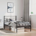 Single Metal Bed Frame Black Powder-Coated Steel Platform 77.2x41.1x35.4 in Modern Headboard Bedroom Furniture Easy Assembly for Teen Guest Room