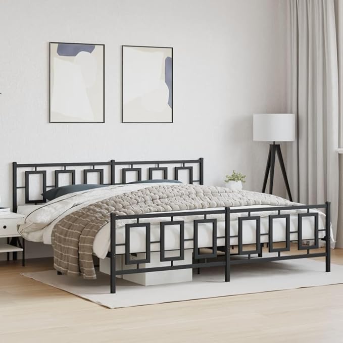 vidaXL Bed Frame Black Powder-Coated Steel 76x80 in Bed Frame