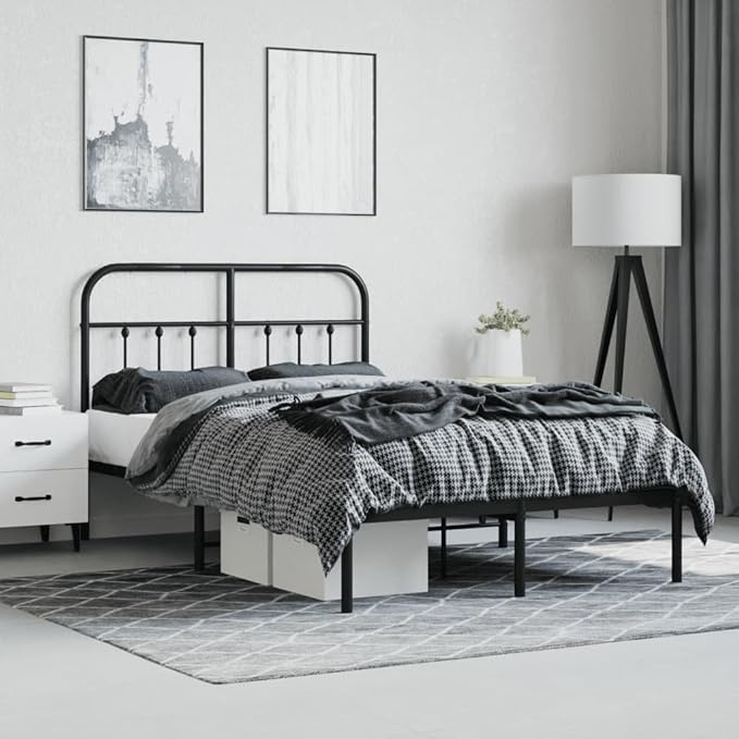 Bed Frame Black Powder-Coated Steel headboard Queen Bed Frame for Guest Room 47.2 x 78.7 in