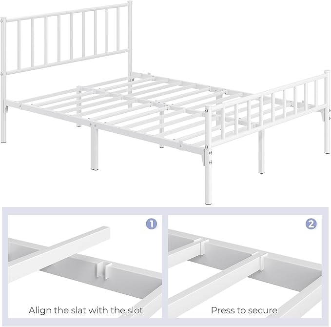 Yaheetech 14 Inch Full Size Bed Frame Metal Platform Bed with Spindle Headboard Footboard/Mattress Foundation/No Box Spring Needed/Underbed Storage Space/Steel Slat Support/Easy Set up, White