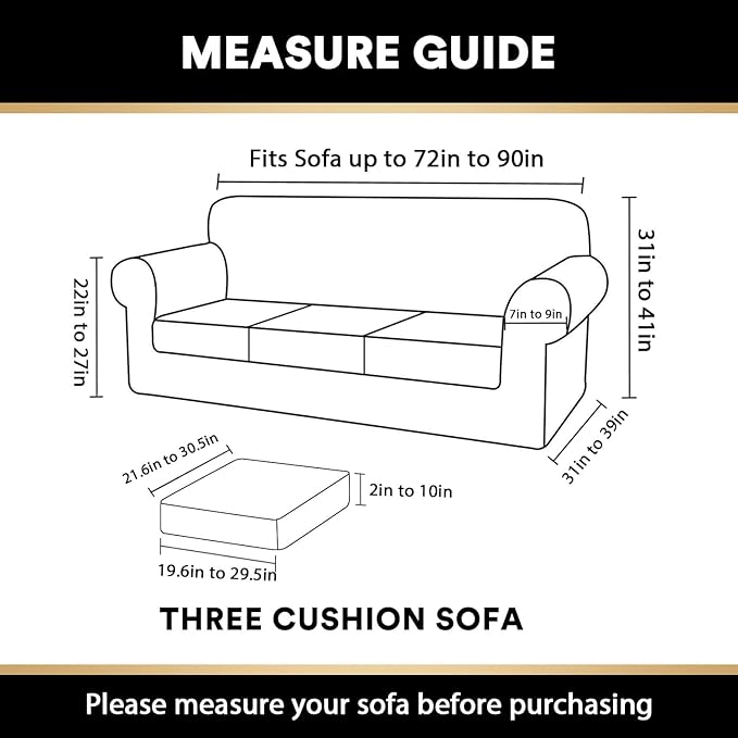 PrinceDeco Velvet Couch Covers for Sofa Soft 4 Pieces Couch Covers for 3 Cushion Couch Sofa Pet Friendly Furniture Protector with Non Slip Elastic Bottom Width Up to 90 Inch (Large, Mocha)