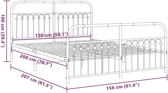 King Size Bed Frame with Headboard and Footboard, Heavy Duty Steel Construction, Black Powder Coated Finish, Supports Up to 661 lbs, Easy Assembly, Classic
