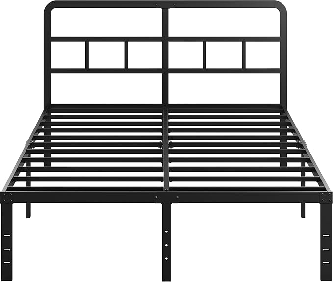 DiaOutro 16 Inch Full Size Bed Frame with Headboard No Box Spring Needed, Heavy Duty Metal Platform with Steel Slat, Mattress Foundation, Easy Assembly, No Noise, Black