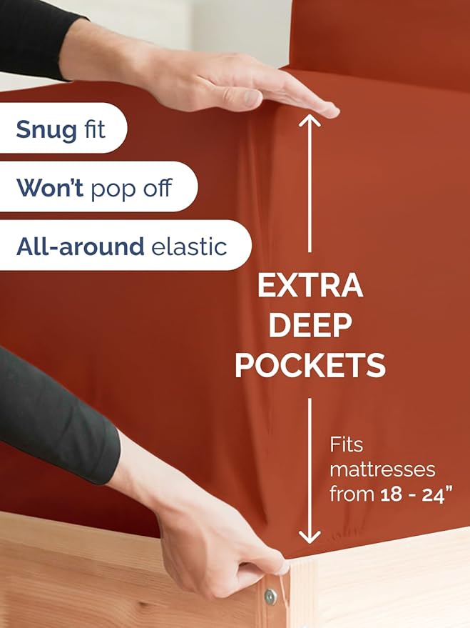 Extra Deep Twin XL Sheet Set - 4 Piece Breathable and Cooling Sheets - Hotel Luxury Bedding for Women, Men, Kids & Teens - Easy & Secure Fit - Soft and Wrinkle Free - Extra Deep Pockets - Terracotta